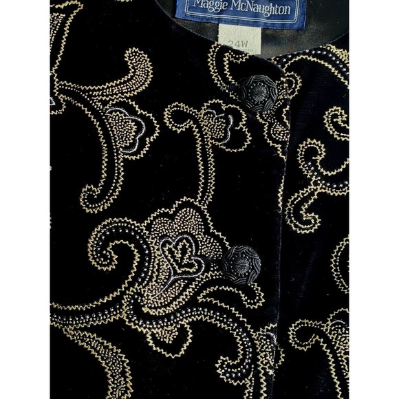 Vtg Maggie McNaughton Blazer/Shirt Black Velour/Velvet w Gold/Silver 24W - Picture 6 of 10
